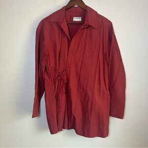 WE‎ THE FREE Red Cotton Button Down Shirt Dress Tie Waist Size S